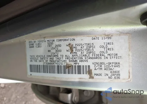 2000 Toyota 4Runner Sr5 из США, поврежденный, VIN JT3GN86R7Y0151731